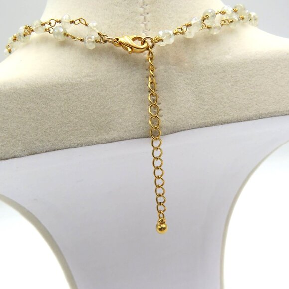 Moonstone Station Necklace Multi Layer Faceted Beads Gold Tone 13" Chain - Picture 4 of 4